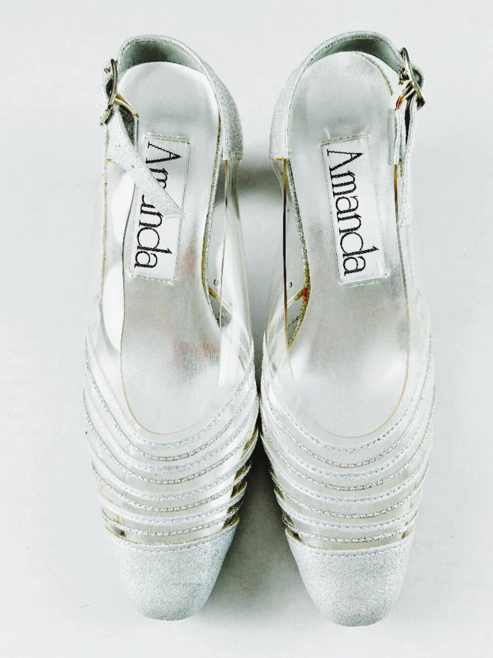 Amanda Cancun Slingback Mid Heel Dress Shoes Women's 6.5W Silver Glitter